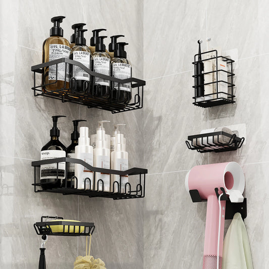6-Pack Stainless Steel No-Drill Wall-Mounted Shelves – Waterproof Organizer for Kitchen & Bathroom
