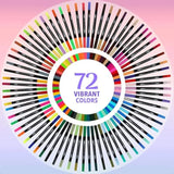 72 Dual Tip Markers Set with Carrying Case – No-Bleed Fine & Brush Tip Watercolor Art Pens for Adult Coloring & Drawing