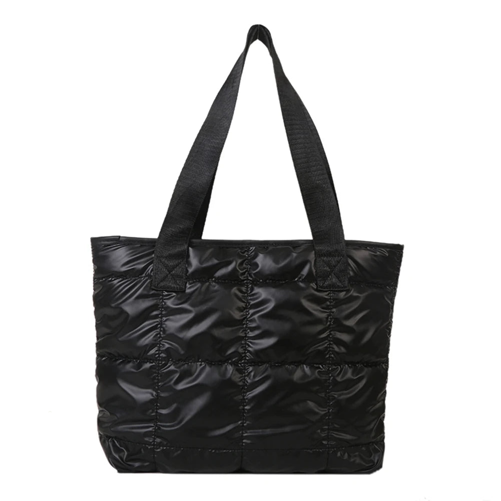 Women’s Cotton-Padded Large-Capacity Tote Bag – Quilted Rhombus Solid Colour Handbag