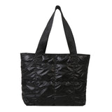 Women’s Cotton-Padded Large-Capacity Tote Bag – Quilted Rhombus Solid Colour Handbag