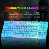 Gaming Keyboard and Mouse Combo – 88-Key Compact Rainbow Backlit Keyboard with RGB 6,400 DPI Honeycomb Lightweight Mouse