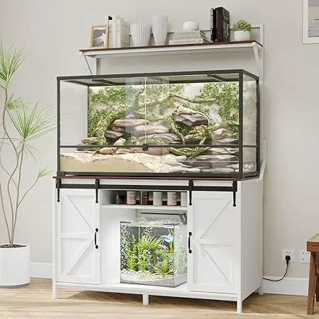 Farmhouse Reptile Tank Stand – Heavy Duty 48"×24" Tabletop with Power Outlet, Fits up to 120 Gallon Bearded Dragon & Aquariums