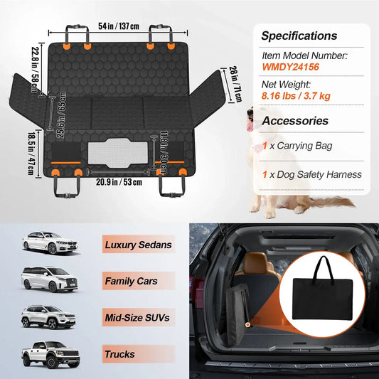 “Vevor Back Seat Extender Dog Car Seat Cover – Hammock Bed with Mesh Window & Storage Pocket, Supports up to 350 lbs”
