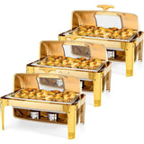 3-Pack 9QT Roll-Top Chafing Dish Buffet Set – Rectangular NSF Stainless Steel Food Warmers with Thick Frame