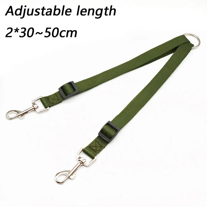 Double Twin Dual Coupler Dog Leash – Adjustable V-Shape Nylon 2-in-1 Lead for Walking Two Dogs