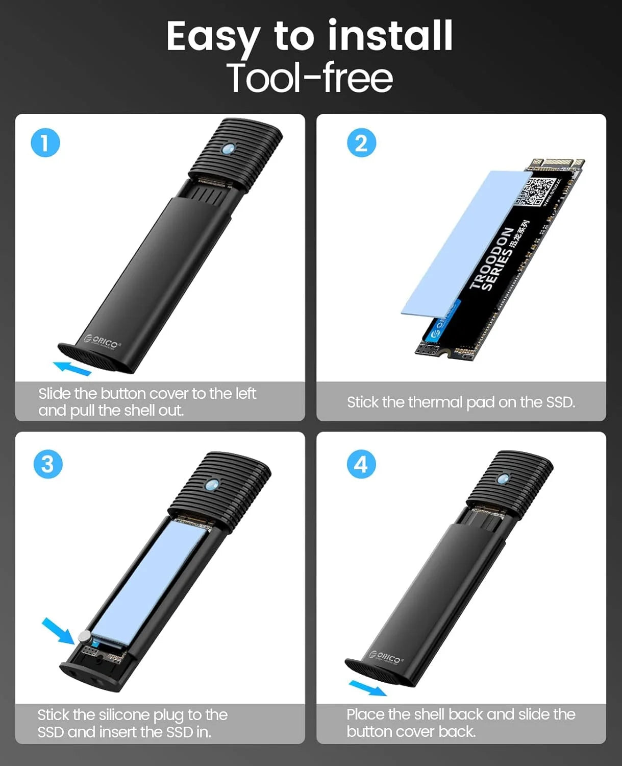 ORICO M.2 SATA NGFF SSD Enclosure USB 3.1 Type-C 5Gbps – External Solid State Drive Adapter Case up to 4TB