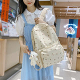 Floral Print Backpack with Decorative Pendant – Large Capacity Girls College & School Travel Bookbag