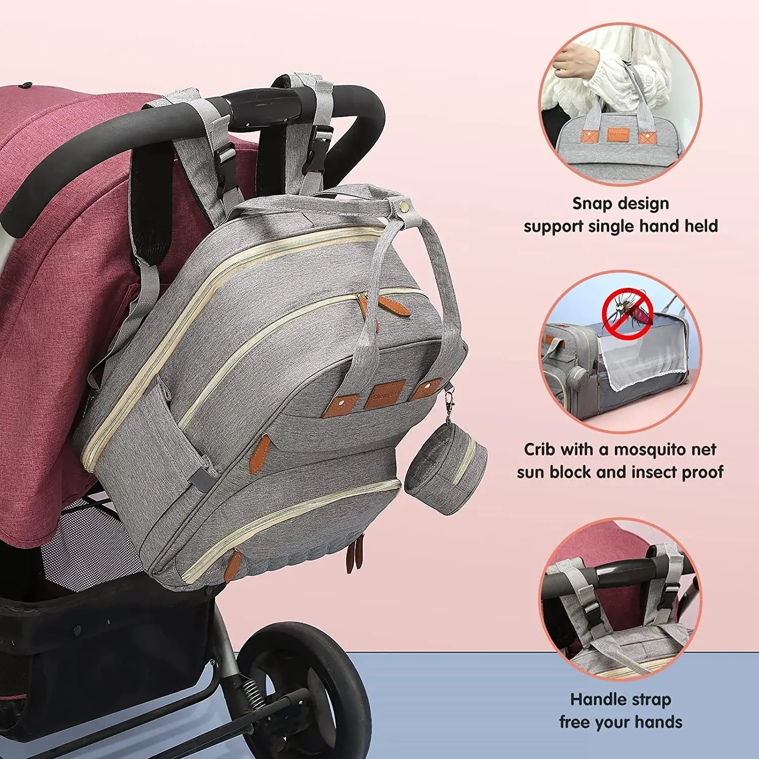 3-in-1 Diaper Bag Backpack with Foldable Baby Bed – Waterproof Travel Baby Bag with USB Charging | Multi-Function Changing Bed Backpack