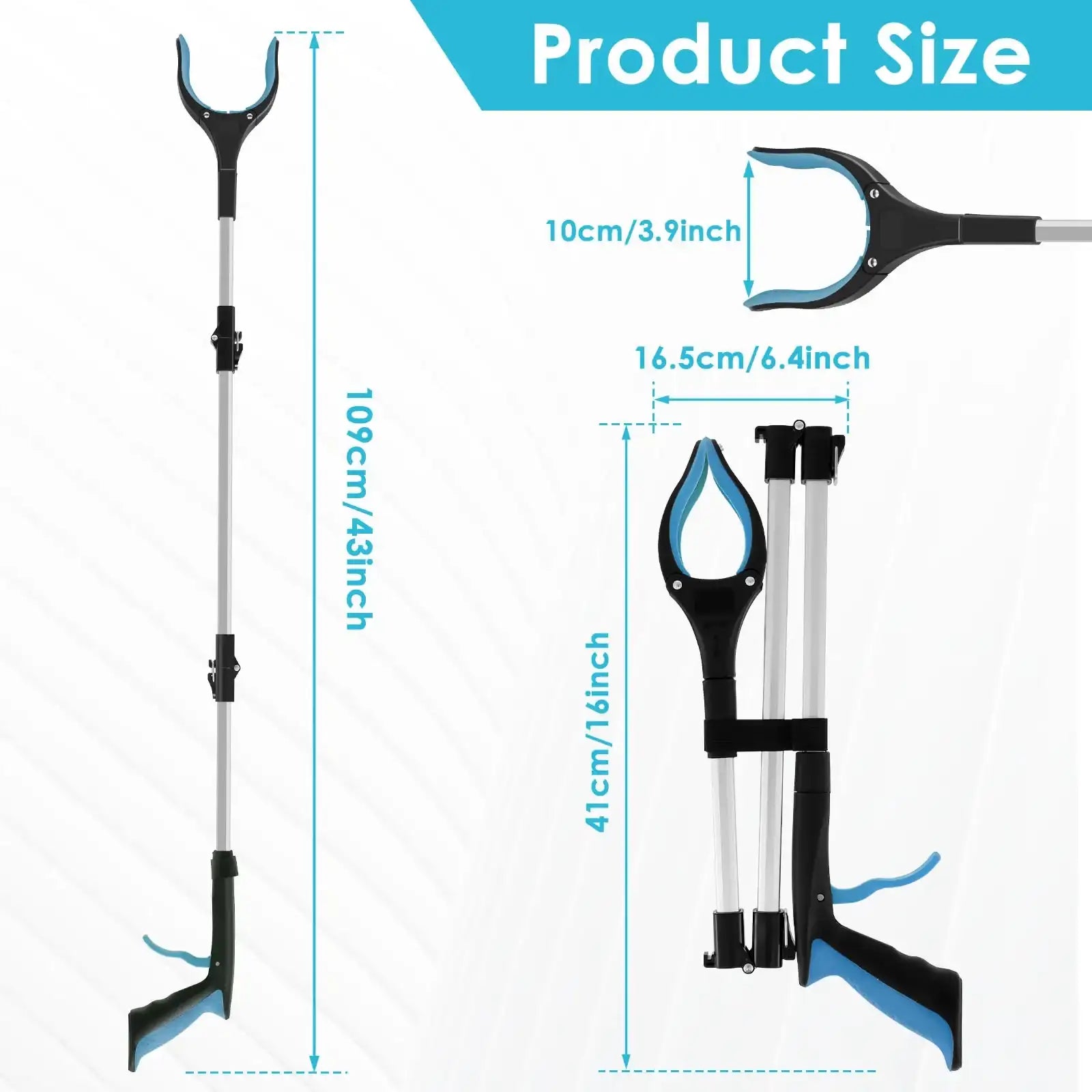 “Foldable Litter Picker Grabber Tool – 43" Telescopic Reach Reacher with Non-Slip Jaws”