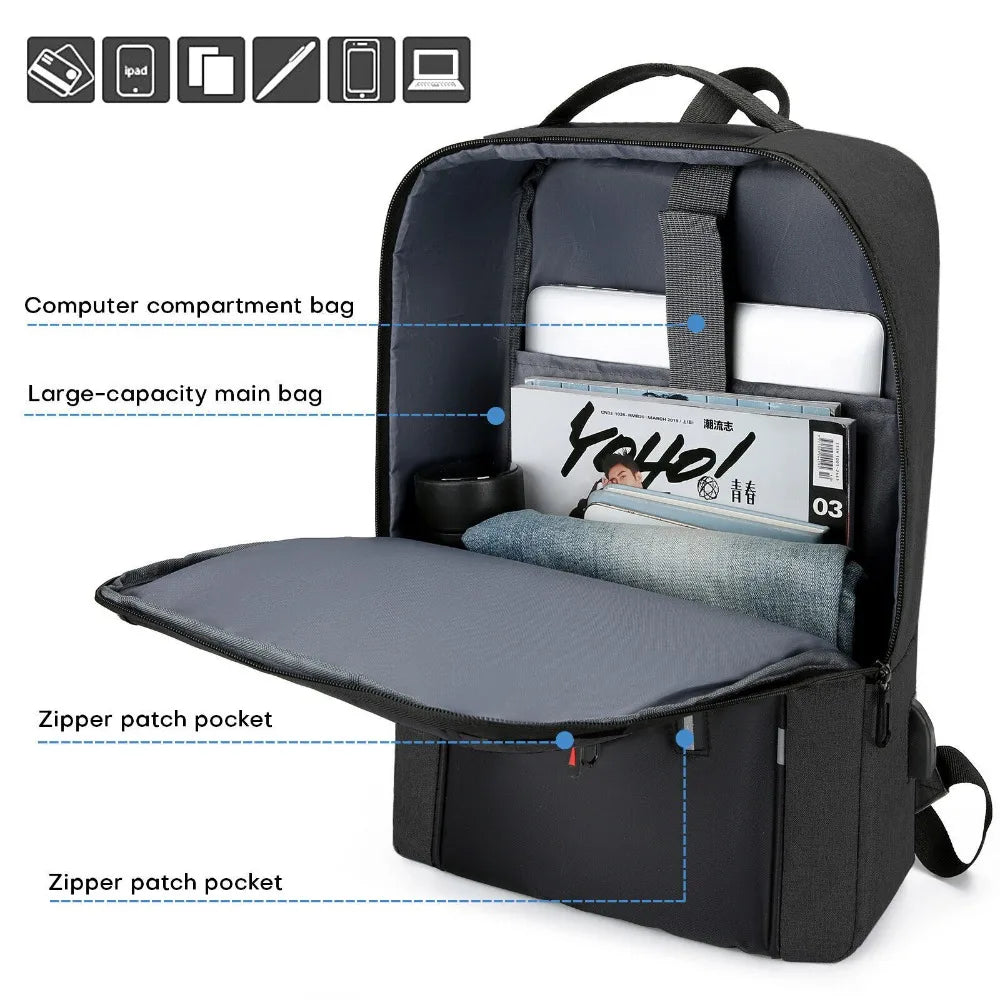 17" Anti-Theft Business Laptop Backpack with USB Converter — Travel & Work Organizer Bag