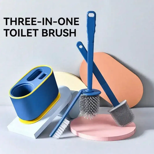 3-in-1 Silicone Toilet Brush & Holder Set – Flexible Silicone Bristles, Compact Storage Design