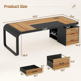 🖥️ 70.9" Executive Office Desk – Computer Desk with Drawers, File Cabinet, Removable Shelves & Power Outlet