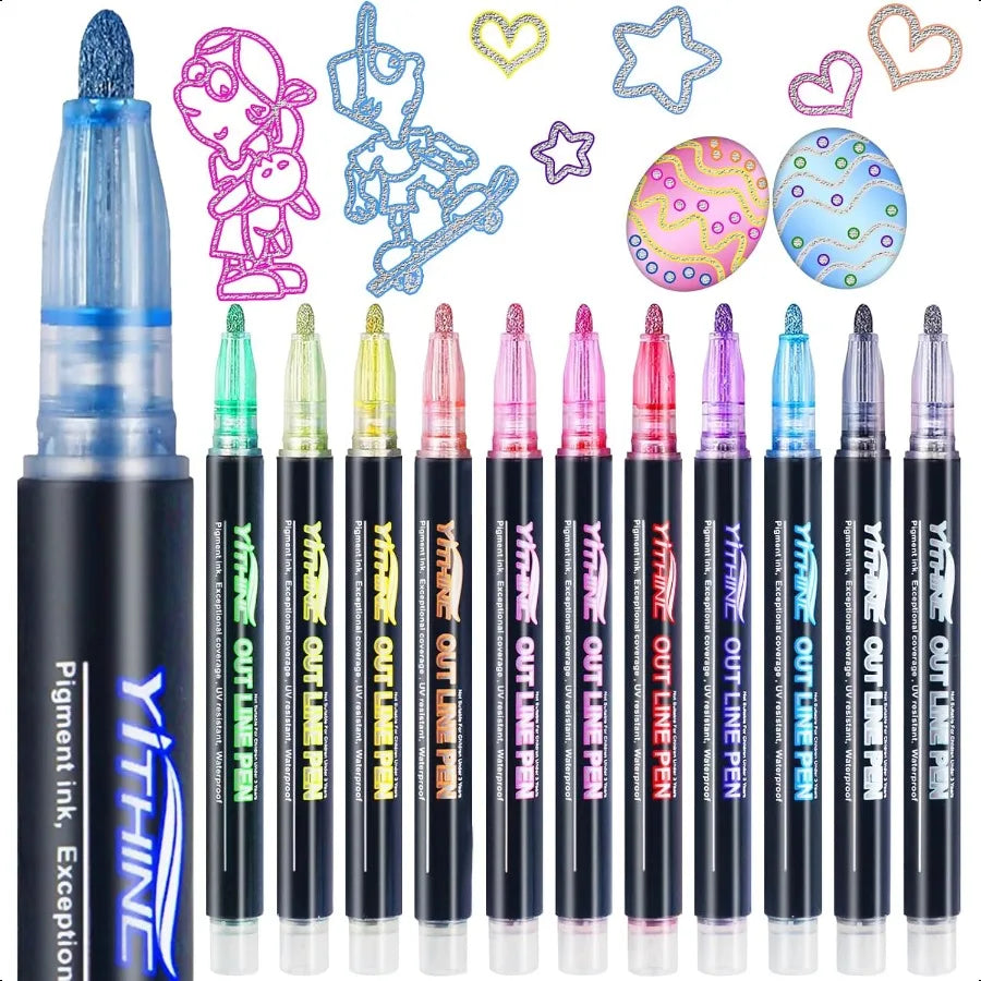Outline Shimmer Markers – 12-Pack Metallic Glitter Gel Pens for Coloring, Crafts & Gifts 🌈