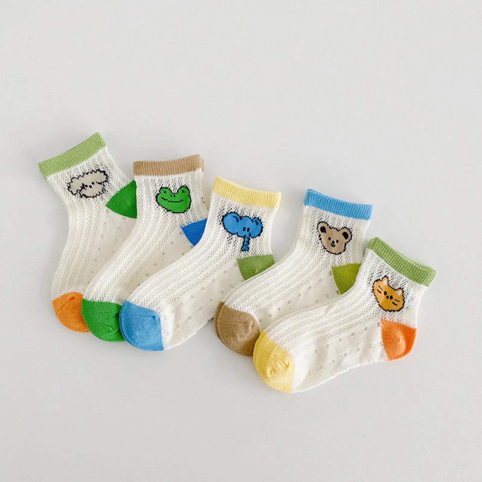 Infant Cartoon Bear Socks – 5-Piece Baby Socks Set with Thin, Breathable Fabric for Summer & Autumn Comfort