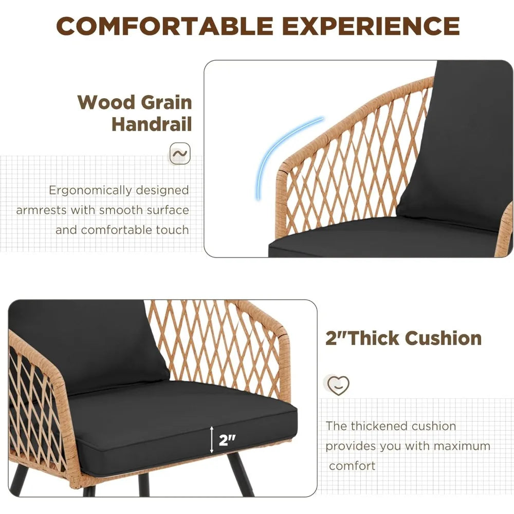 “7-Piece All-Weather Rattan Patio Dining Set – 60” Wood-Top Table with Umbrella Hole & 6 Cushioned Chairs for Outdoor Garden & Backyard”
