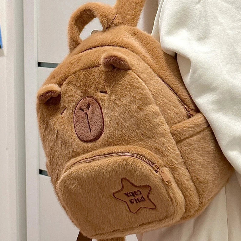Cute Capybara Plush Backpack — Large-Capacity Cartoon Travel & Casual Backpack for Women & Girls