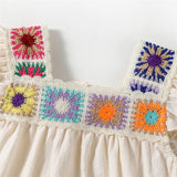 Lioraitiin Baby Girl Summer Romper – Newborn Fly Sleeve Bodysuit with Square Neck & Crochet Flower Design Playsuit