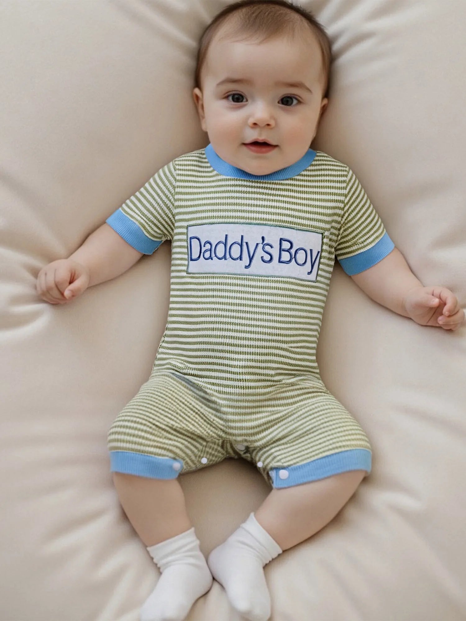 Baby Boy Summer Romper – Father’s Day Gift Outfit with Letter Embroidery & Striped Design for Daily Wear