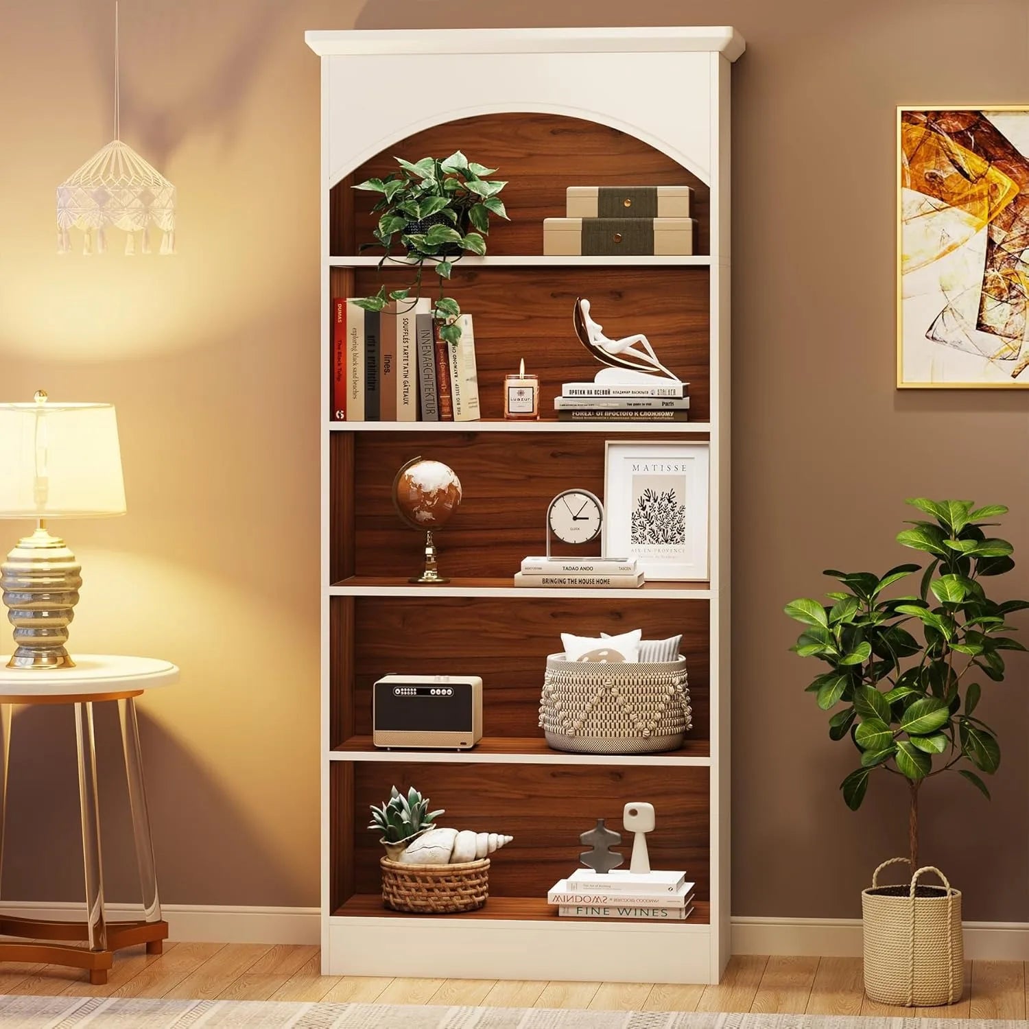 5-Shelf White Rigid Bookcase – 70.9″ Tall Free-Standing Library Unit with Storage Shelves