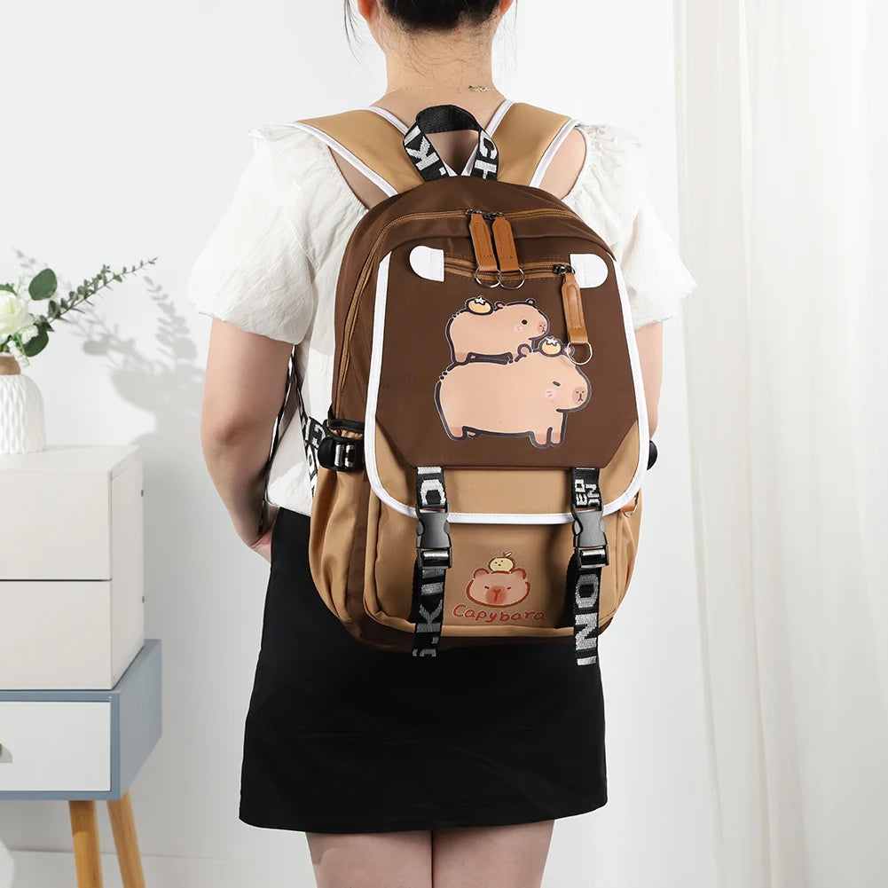 Capybara Laptop Backpack – Fun School Rucksack with 1 Main Compartment