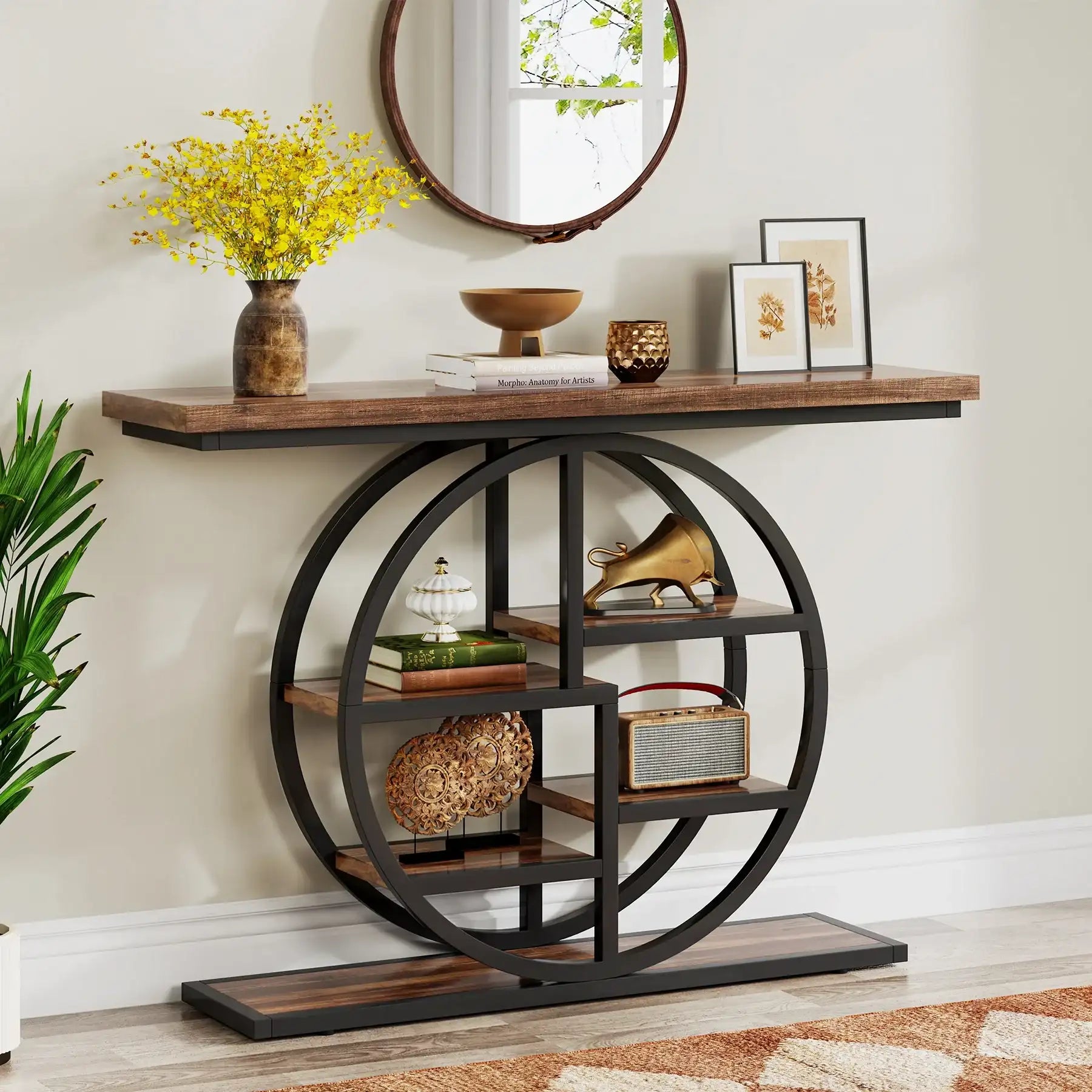 Tribesigns 39.4″ Industrial Narrow Entryway Console Table – 4-Tier Hallway Sofa Table with Thickened Tabletop