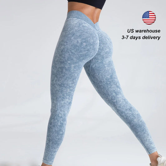 V-Back Yoga Pants for Women – Seamless High Waist Push-Up Leggings, Scrunch Gym Tights for Fitness & Workout