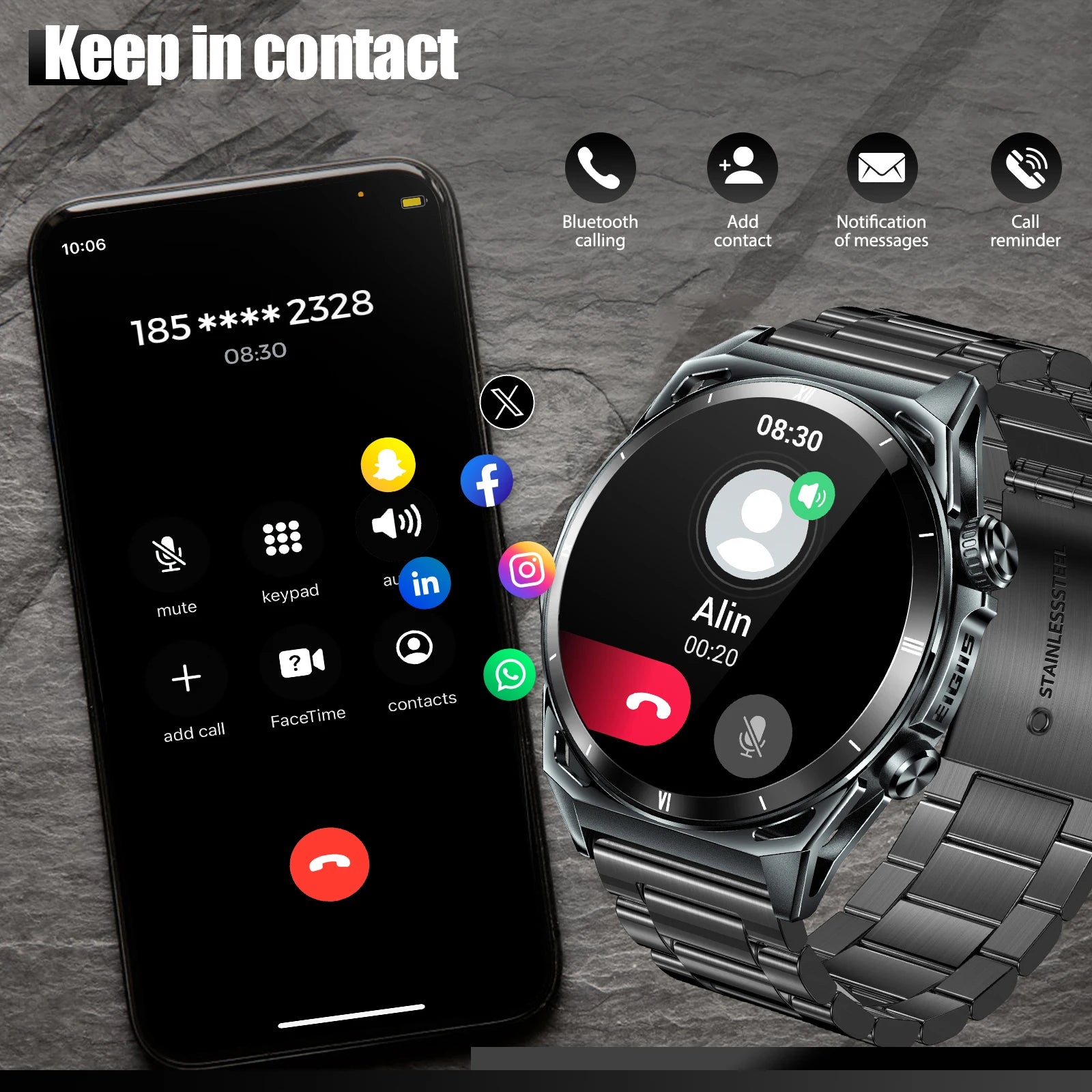 LaNikar KE6 1.43" AMOLED Smart Watch – Bluetooth Call, Health Monitor & IP68 Waterproof