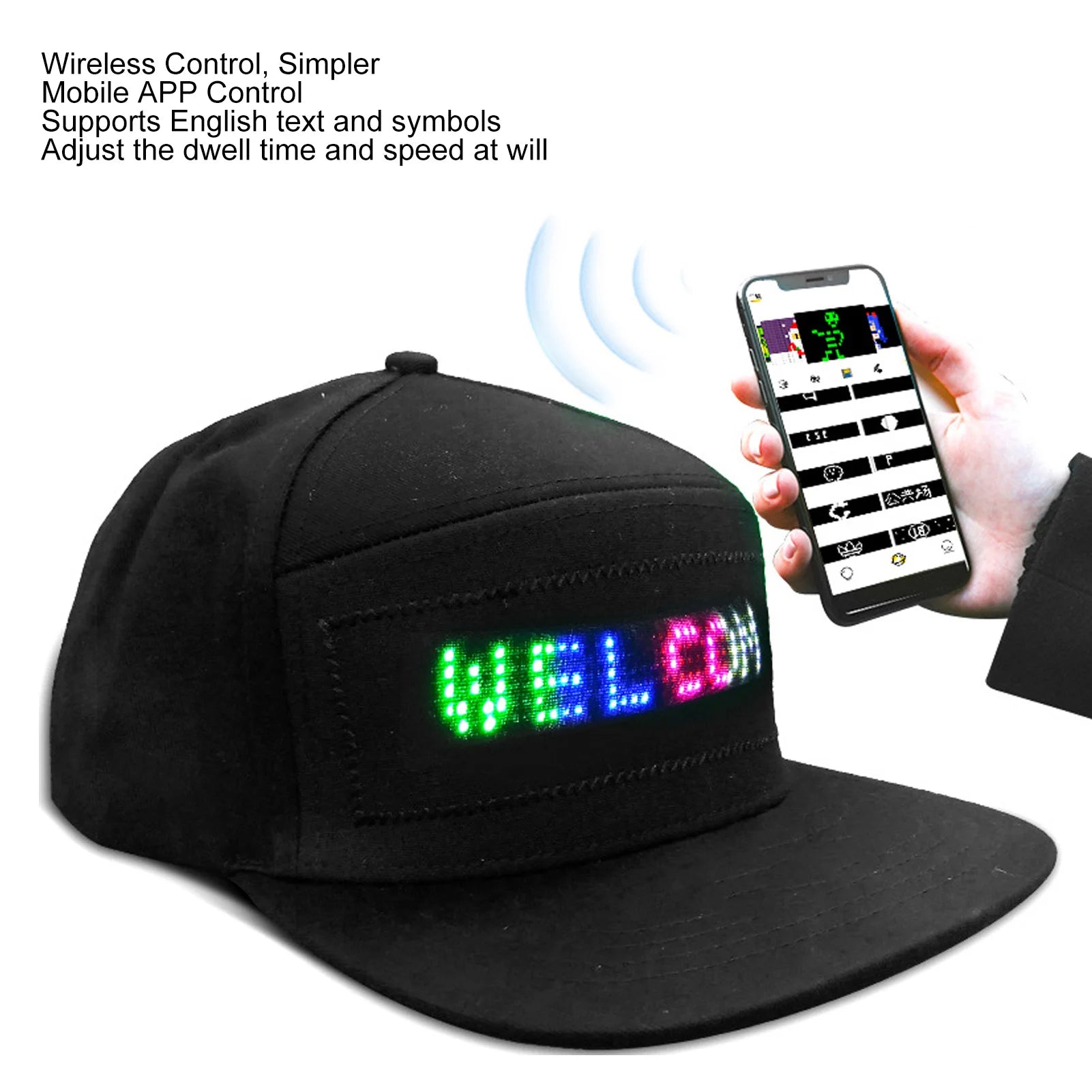 LED Programmable Bluetooth Hat – Editable Colorful LED Display Cap with App Control for Concerts, Festivals & Outdoor Parties