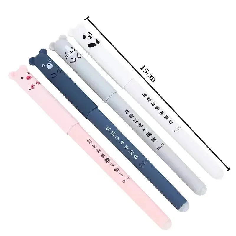 Animals Panda Erasable Gel Pen Set – 12-Piece 0.5 mm Blue/Black Ink Cartoon Stationery Kit