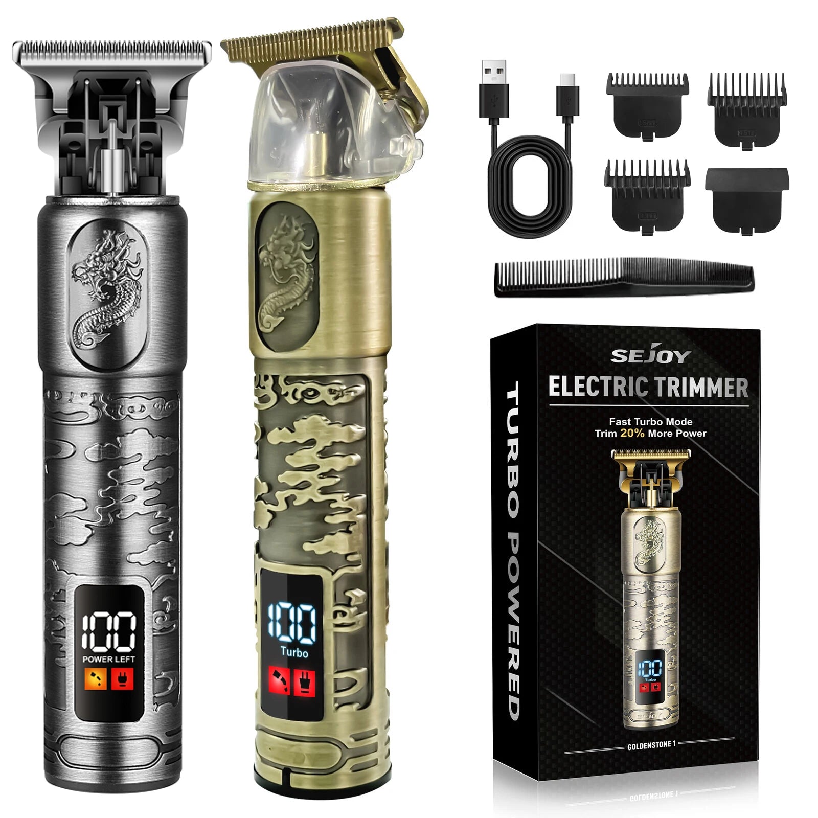 Sejoy Cordless Hair Clippers – USB-C Rechargeable Professional Trimming Kit with LED Display & 4 Guide Combs