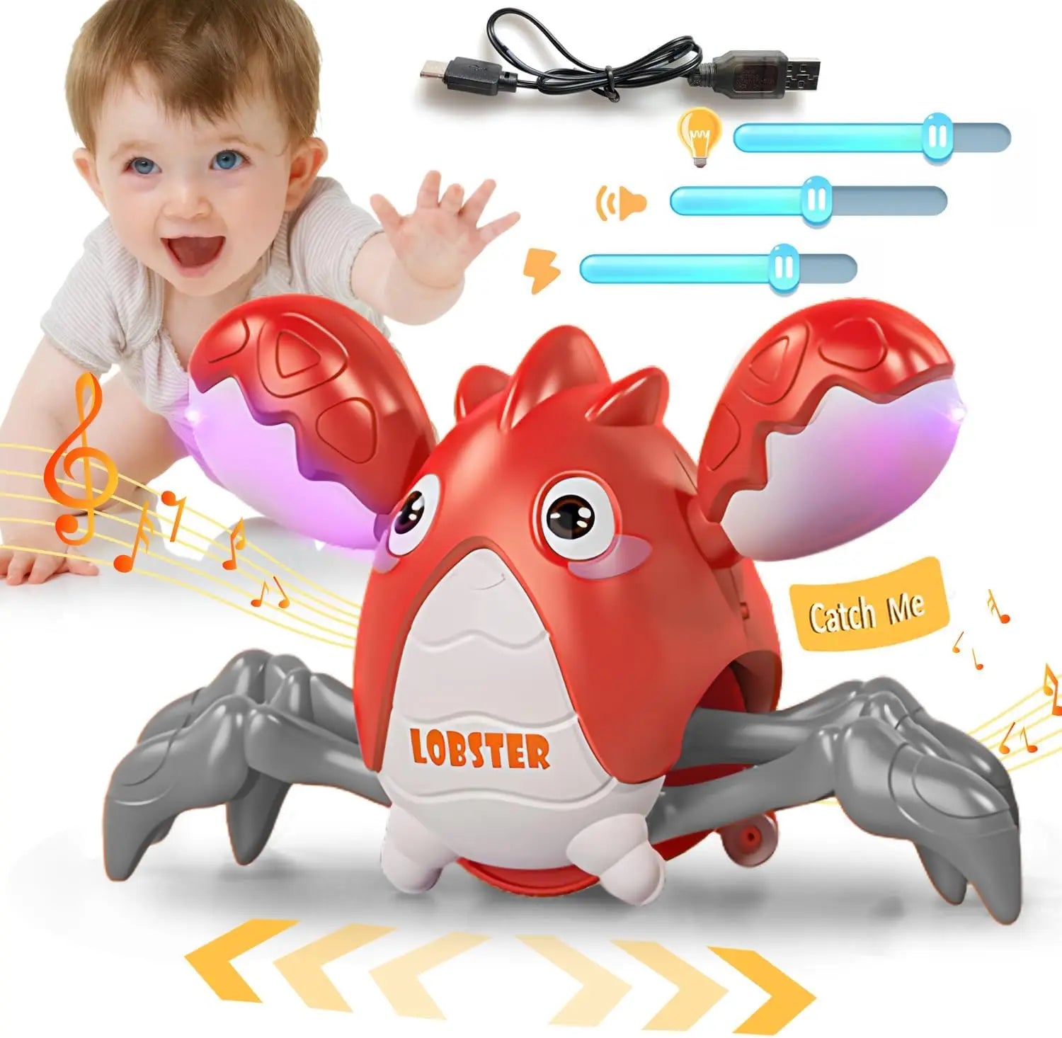 Crawling Lobster Toy – Light-Up Musical Sensory Toy for Tummy Time, Walking & Dancing Interactive Gift for Boys & Girls