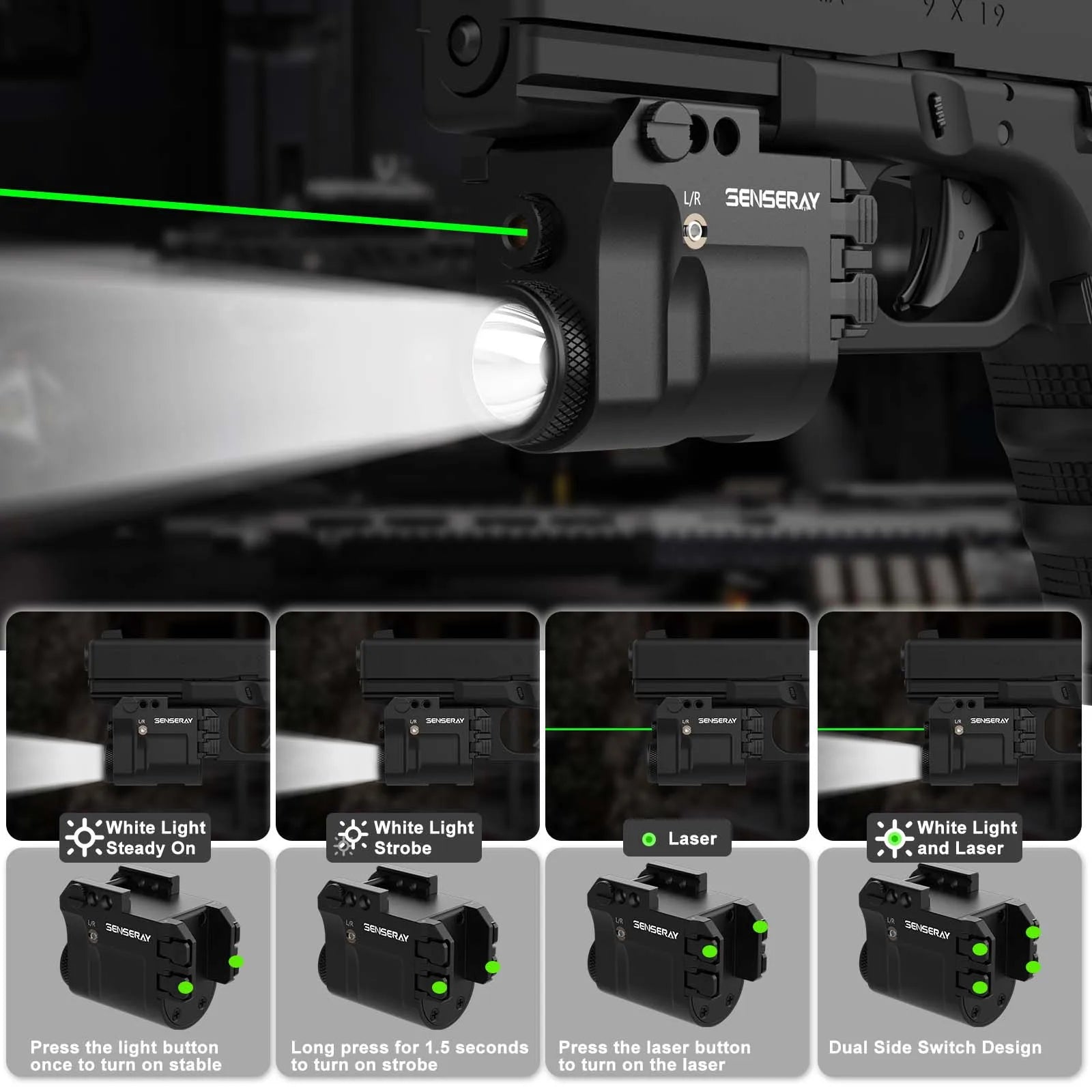 Rechargeable Pistol Light & Green Laser Combo – Rail Mounted Flashlight with Strobe Mode & Magnetic Charging 🔦🔋