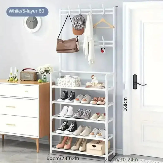 A clothes hanger and shoe rack at the entrance, used for storing shoes, clothes, jackets, hats, bags, umbrellas in the hallway - PulinGO