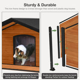 Insulated Outdoor Dog House – Large Weatherproof Fir Wood Shelter with Iron Frame for All Breeds