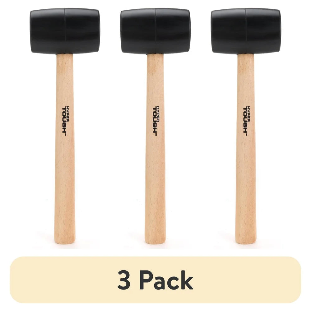 16oz Rubber Mallet with Wood Handle (3-Pack) – Ergonomic Soft Strike Hammer for Furniture Assembly, Cabinet Work & Auto Repair