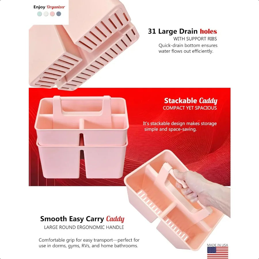 Shower Caddy & Organizer with Handle – 3-Compartment Portable Storage Bin for Bathroom, Dorm & Gym