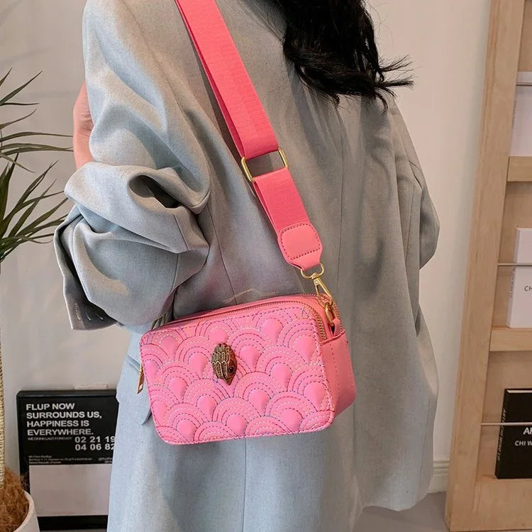 Carved Wide-Strap Square Camera Bag – Premium Satchel & Crossbody for Women