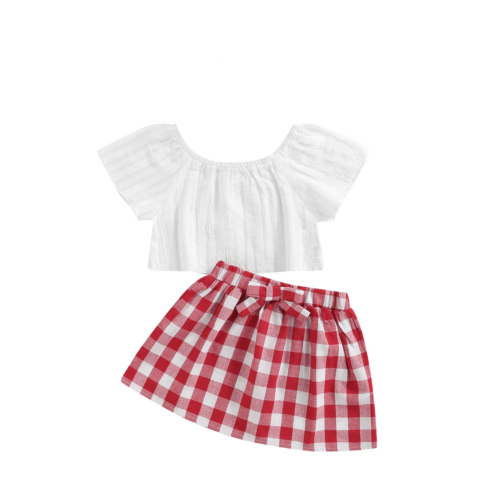 Lioraitiin 3-Piece Newborn Baby Girl Outfit – Off-Shoulder Lace Top, Red Plaid Shorts & Matching Headband (0–24M)