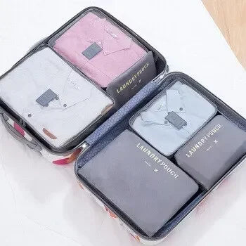6-Piece Travel Storage Bag Set – Waterproof Large-Capacity Luggage Clothes & Underwear Organizer (Pink/Blue/Grey)