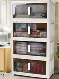 Cream-White Magnetic Door Plastic Storage Cabinet – Stackable Home Organizer Bin with Lids for Clothes, Toys & More