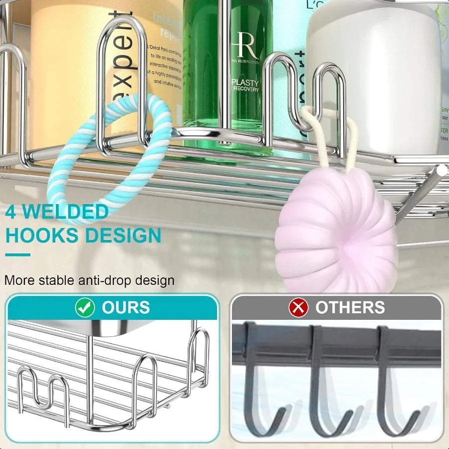 4-Pack Corner Shower Caddy with Soap Holder – No-Drill Adhesive Rust-Proof Shelves Black
