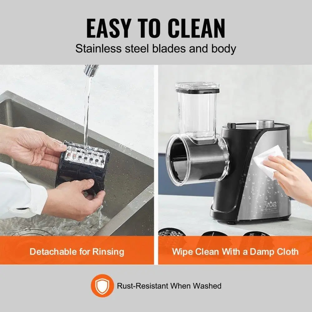 Electric Cheese Grater & Vegetable Chopper – 5 Stainless Steel Attachments, 250W Powerful Kitchen Cutter