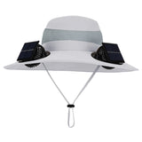 Outdoor Camping & Fishing Solar Fan Hat – Unisex Portable Wide Brim Fisherman Cap with Solar-Powered Cooling Fan