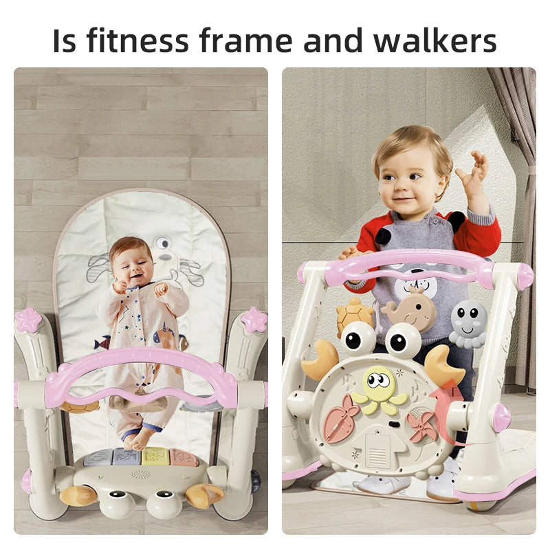 4-in-1 Baby Car Fitness Rack – Toddler Walker with Piano, Push Trolley, Activity Table & Multi-Function Toy for 0–18 Months