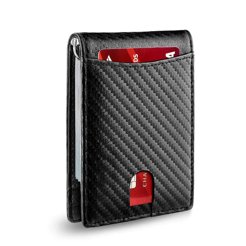 Slim Leather Wallet for Men – RFID Blocking Bifold Front Pocket Wallet with Money Clip & Minimalist Card Holder Design