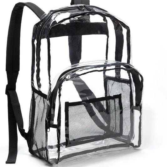 Clear Transparent School Backpack – Water-Resistant PVC Bag with Reinforced Straps | Security-Compliant Student Bookbag