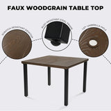 “5-Piece Outdoor Dining Set – 4 Leather-Look Wicker Swivel Chairs & Square Woodgrain Patio Table”