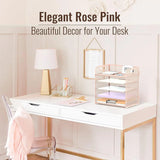 2-Pack Pink 5-Tier Mesh Desk Organizer with Handle – Letter-Tray Set