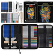 PRINA 76-Piece Professional Art Drawing Set – Sketching Kit with 3 Color Sketchbooks