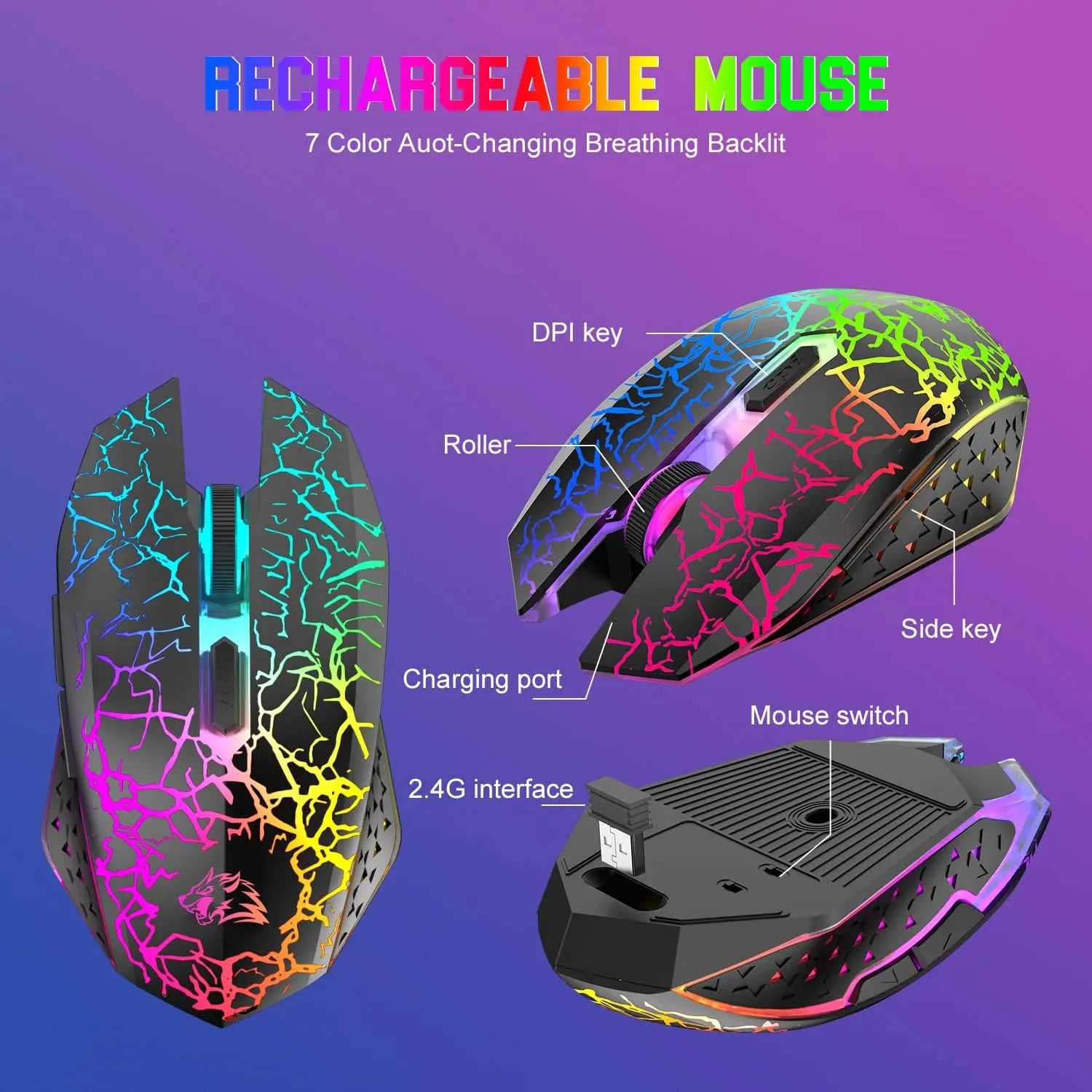 MambaSnake X Ziyou Lang Wireless Keyboard & Mouse Combo – Rechargeable 64-Key Compact RGB LED Backlit Set